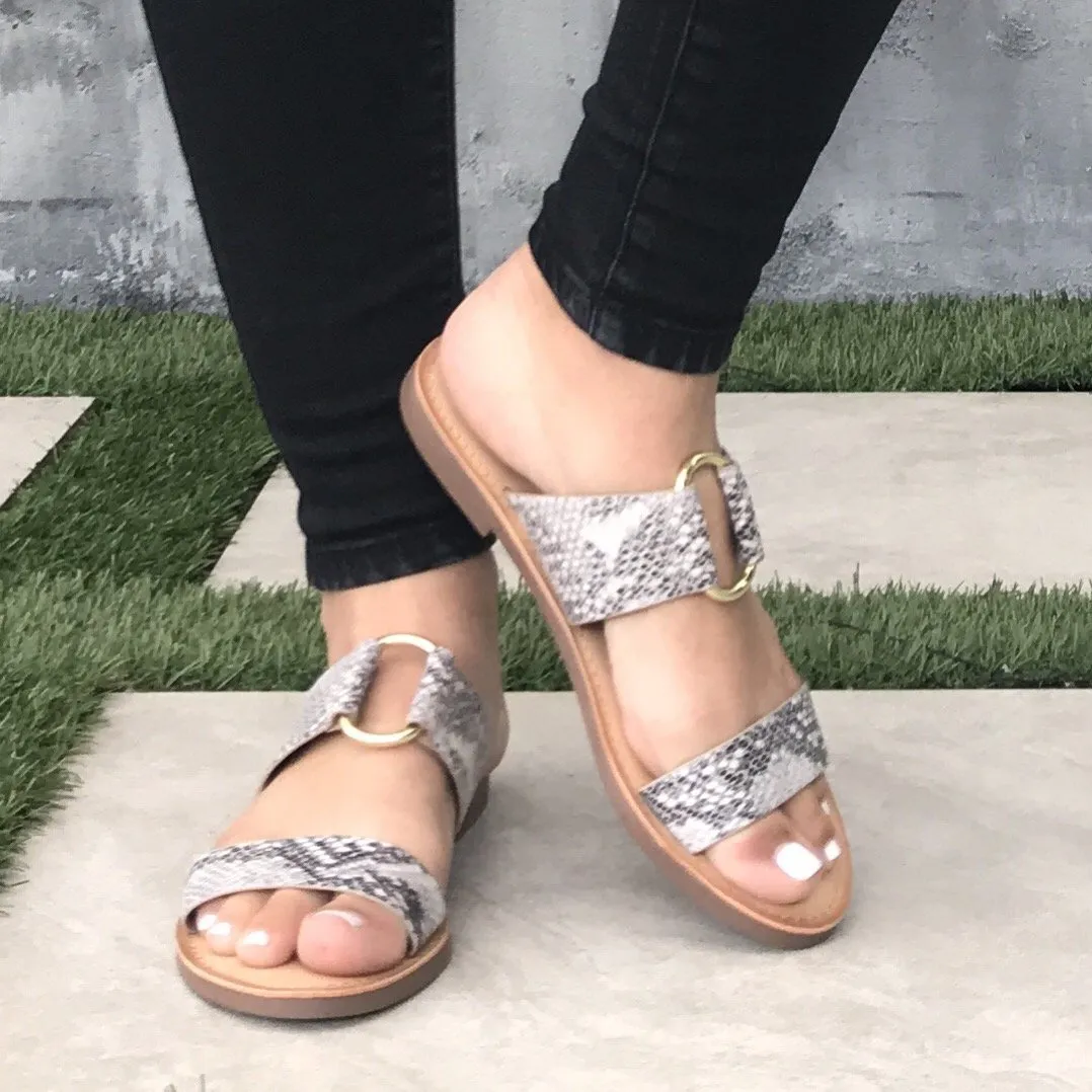 Addison Slip On Slide Sandals In Snakeskin