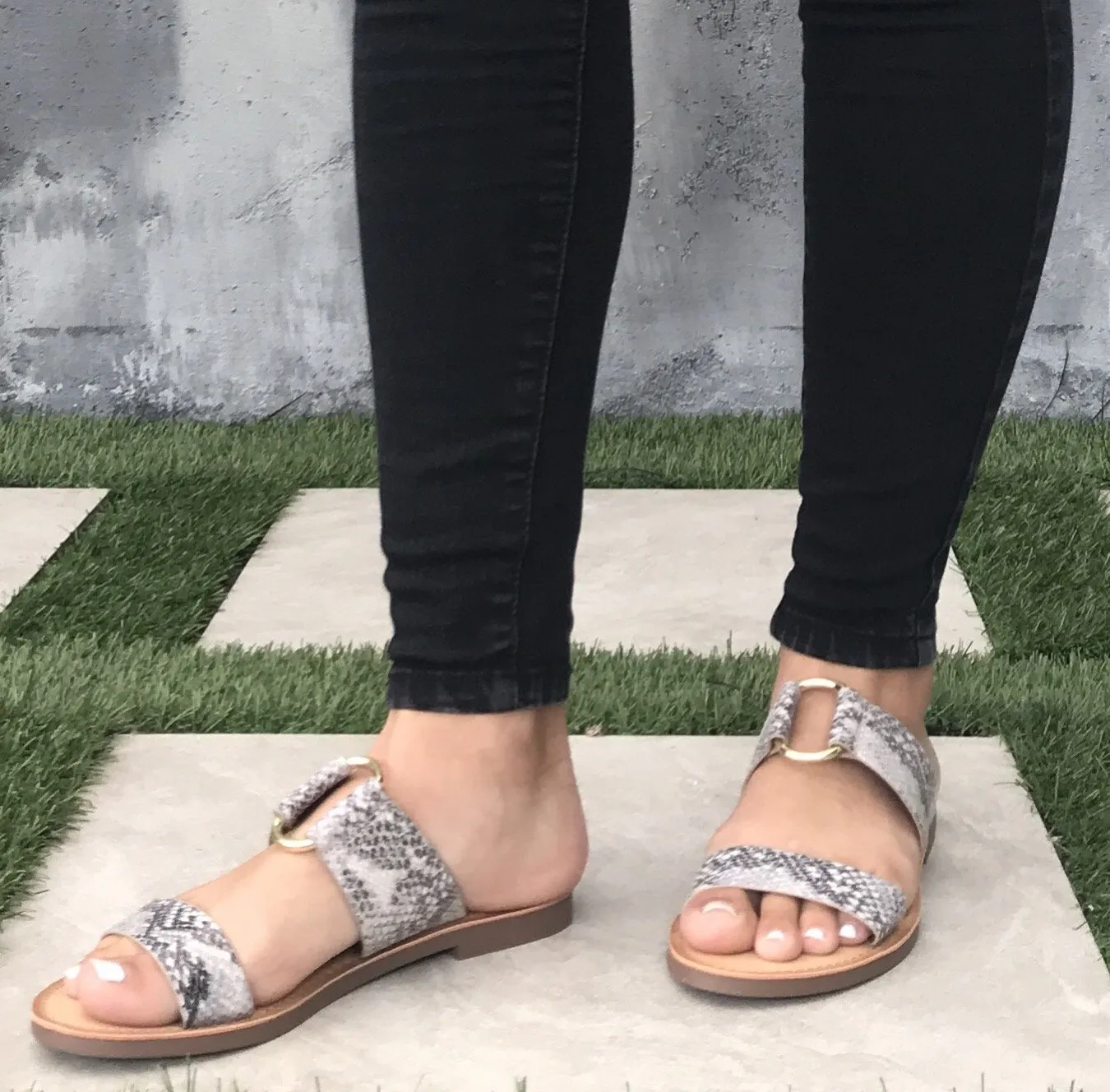 Addison Slip On Slide Sandals In Snakeskin