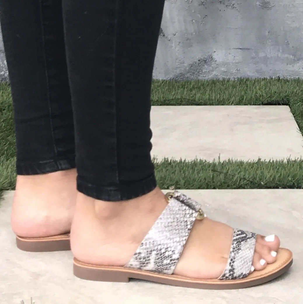 Addison Slip On Slide Sandals In Snakeskin