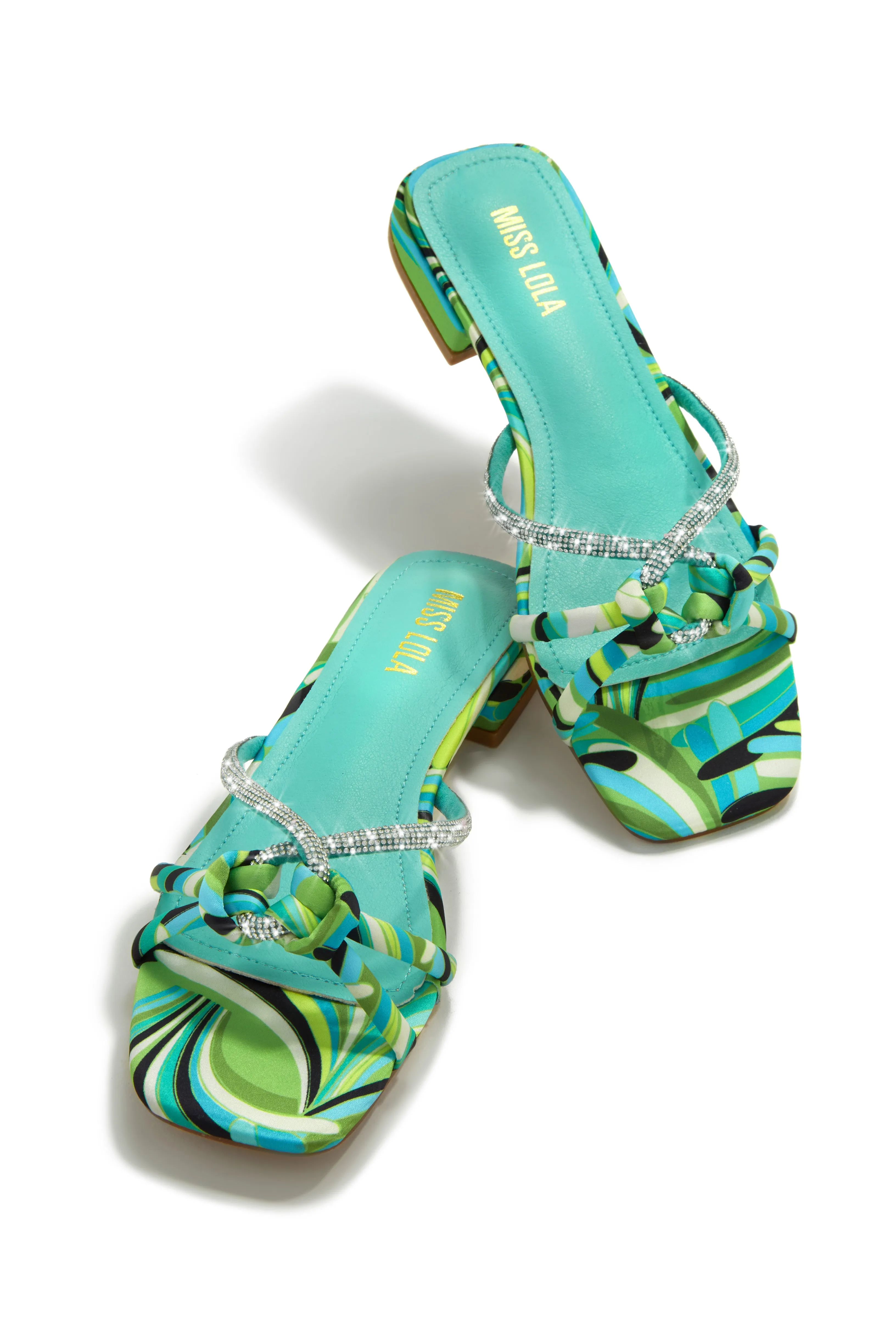 Fantasy Island Embellished Slip On Sandals - Turquoise