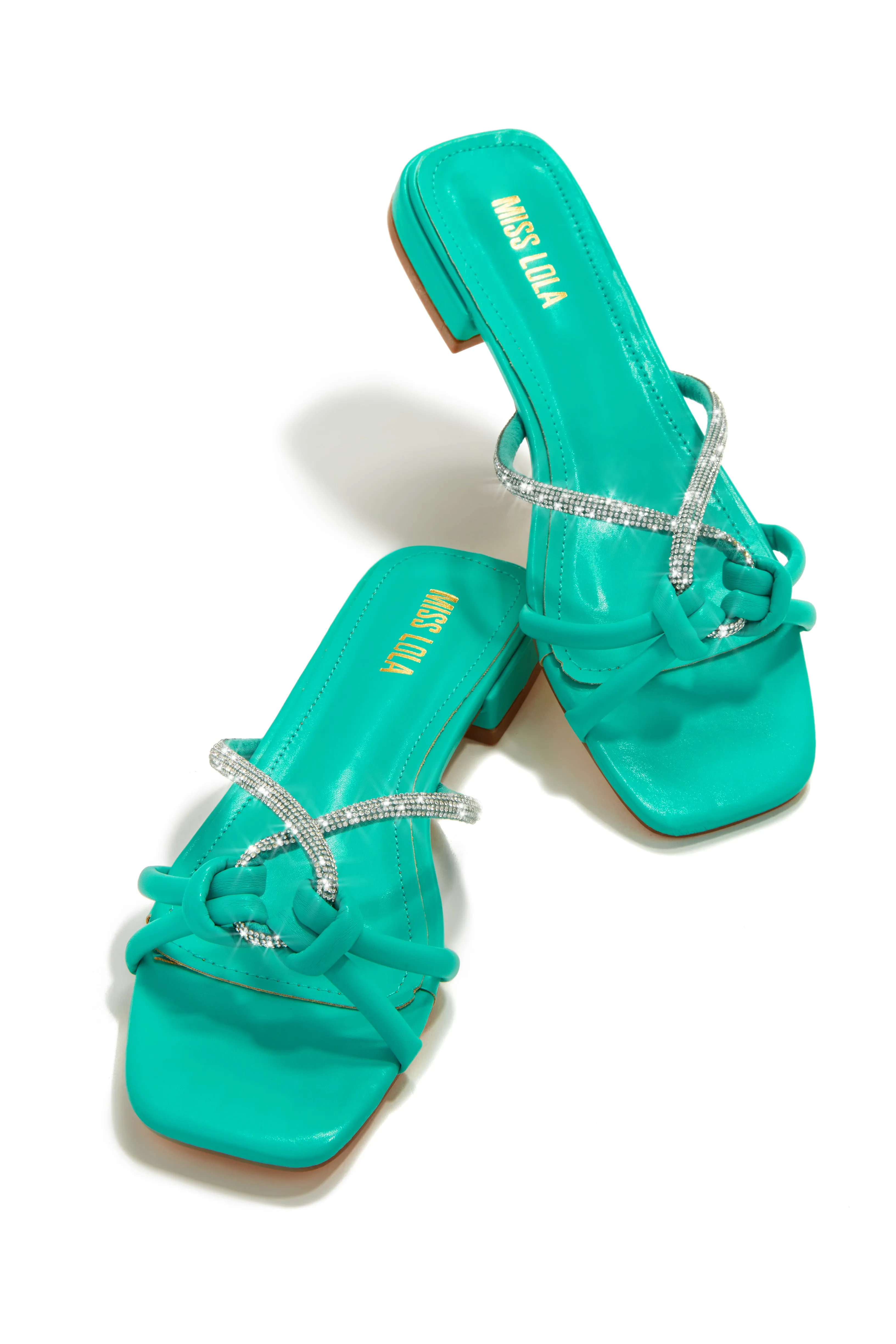 Fantasy Island Embellished Slip On Sandals - Turquoise