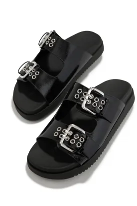 Kira Chunky Slip On Sandals - Black