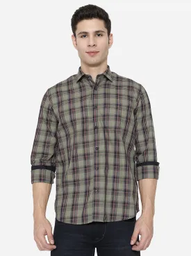 Lichen Green Checked Slim Fit Casual Shirt | Greenfibre