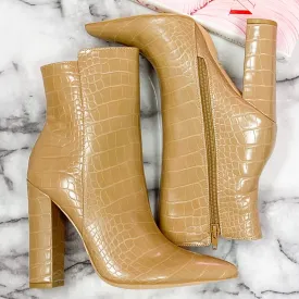 Maxwell Croc Booties: Camel