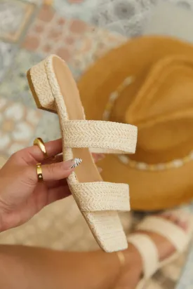 Mirabella Slip On Mini Heel Sandals - Natural