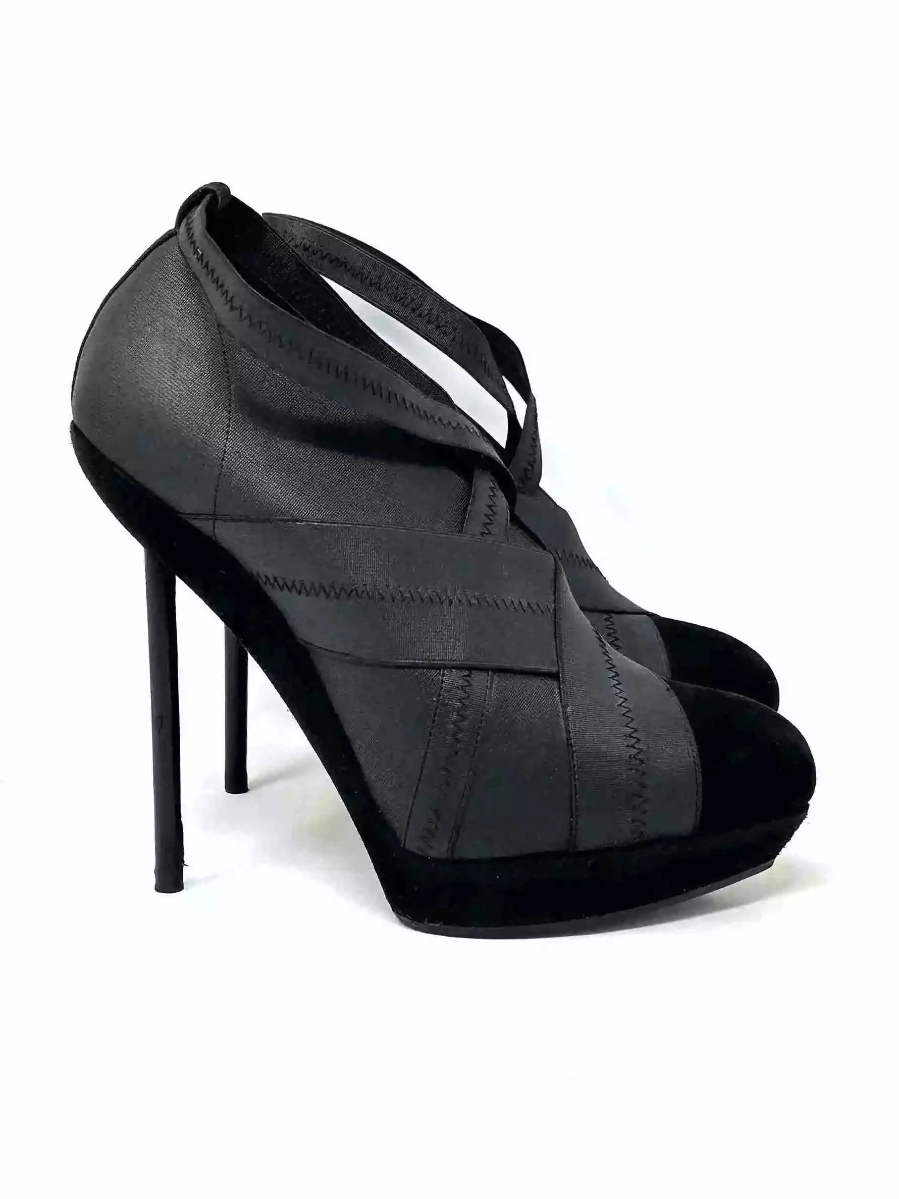 Yves Saint Laurent Divine Black Elastic Bandage And Suede Heel Boots 39 UK 6